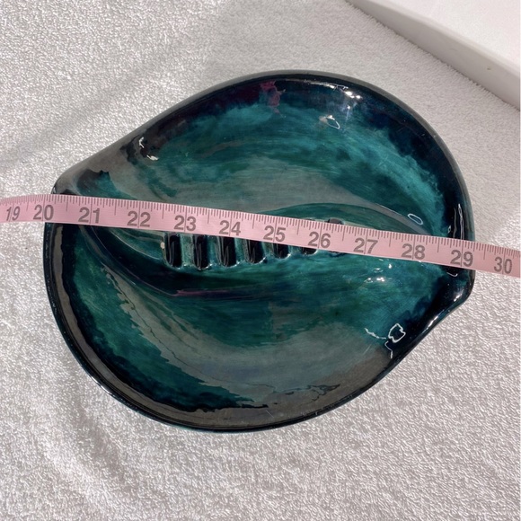 Vintage Handmade Green Black Painted Ceramic Ashtray Trinket Dish Art Decor - Picture 3 of 16